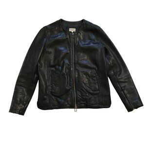 Hartford Alternatives Moto Leather Bomber Biker Jacket Womens 2 Medium Black Zip